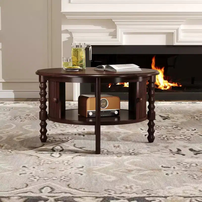 TUYOHW 30.3 Table basse de luxe pour salon, table de cocktail moderne du milieu du siècle, table d'appoint vintage avec portes coulissantes, capacité de 100 kg
