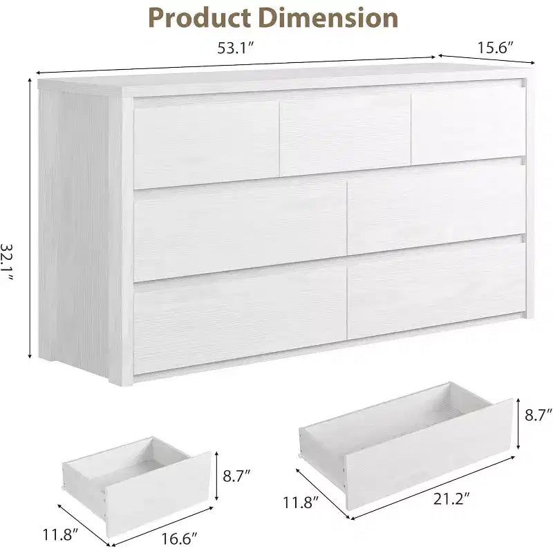 Commode à 7 tiroirs pour chambre à coucher, Grande commode moderne, Grande commode en bois de rangement pour salon, couloir, entrée