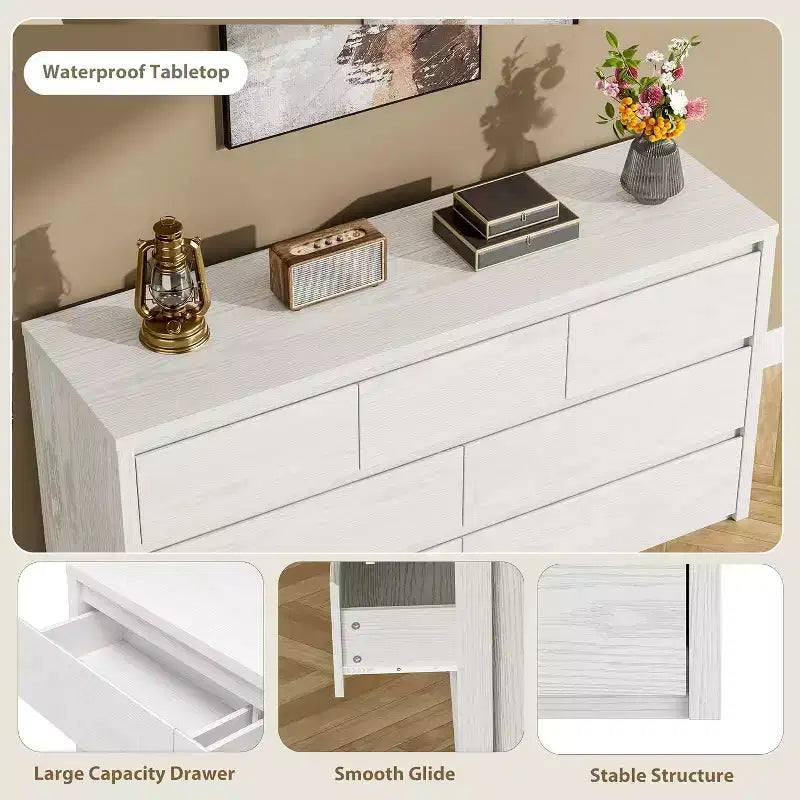 Commode à 7 tiroirs pour chambre à coucher, Grande commode moderne, Grande commode en bois de rangement pour salon, couloir, entrée