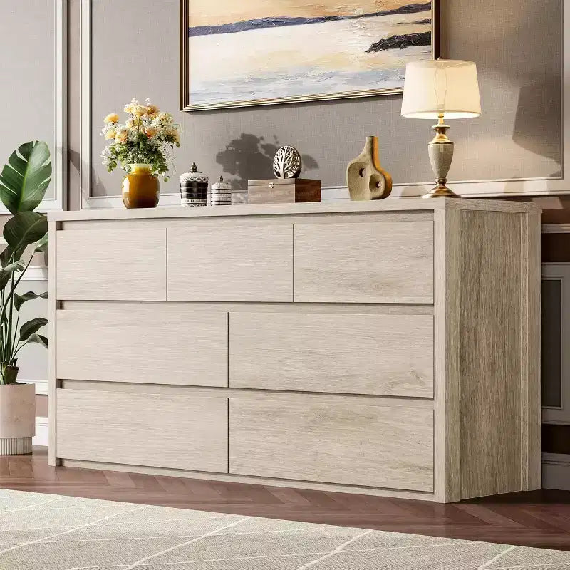 Commode à 7 tiroirs pour chambre à coucher, Grande commode moderne, Grande commode en bois de rangement pour salon, couloir, entrée
