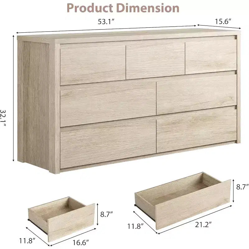 Commode à 7 tiroirs pour chambre à coucher, Grande commode moderne, Grande commode en bois de rangement pour salon, couloir, entrée