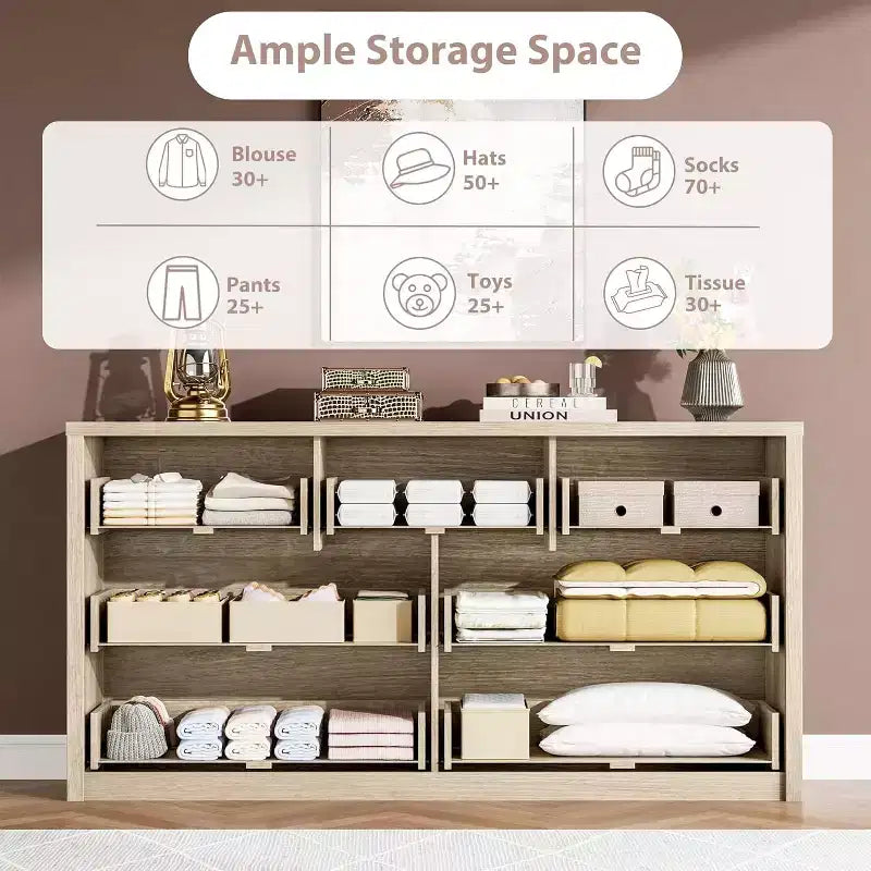 Commode à 7 tiroirs pour chambre à coucher, Grande commode moderne, Grande commode en bois de rangement pour salon, couloir, entrée