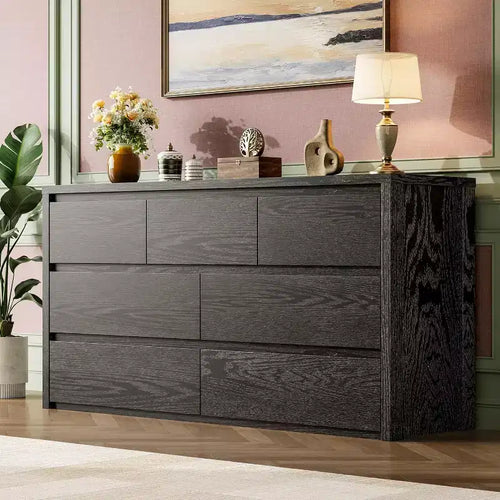Commode à 7 tiroirs pour chambre à coucher, Grande commode moderne, Grande commode en bois de rangement pour salon, couloir, entrée