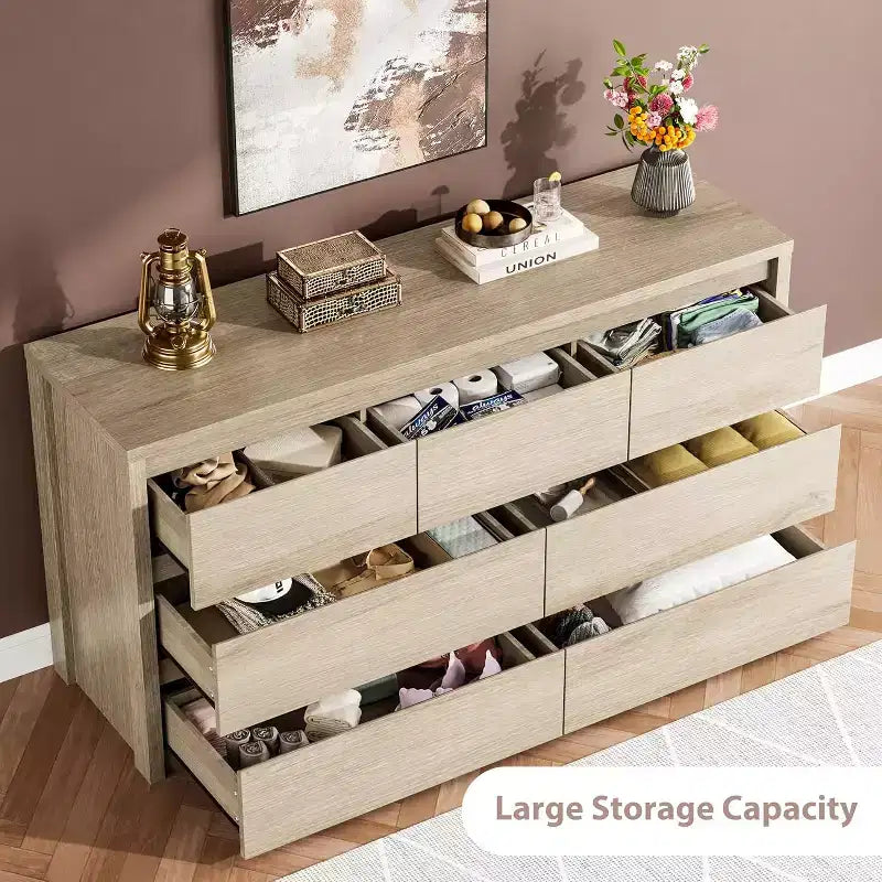 Commode à 7 tiroirs pour chambre à coucher, Grande commode moderne, Grande commode en bois de rangement pour salon, couloir, entrée