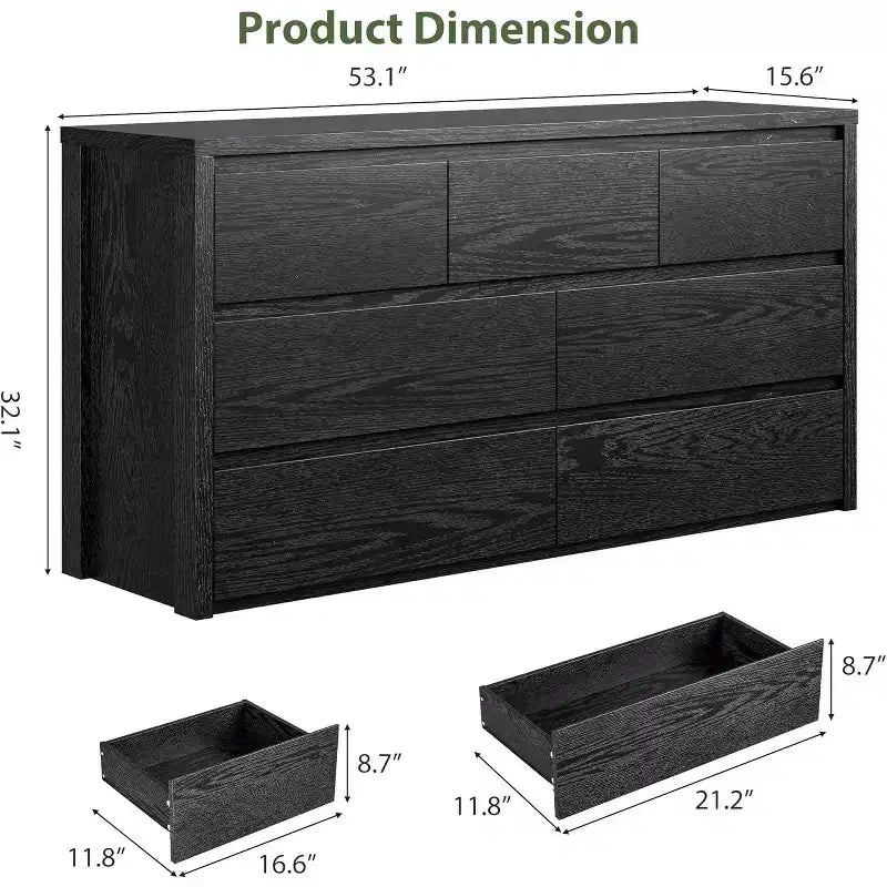 Commode à 7 tiroirs pour chambre à coucher, Grande commode moderne, Grande commode en bois de rangement pour salon, couloir, entrée
