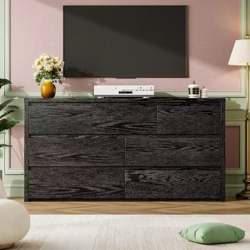 7 Drawer Dresser for Bedroom, Wide Modern Chest of Drawers, Large Wood Dresser Wooden Storage Organizer for Living Room, Hallway Entryway