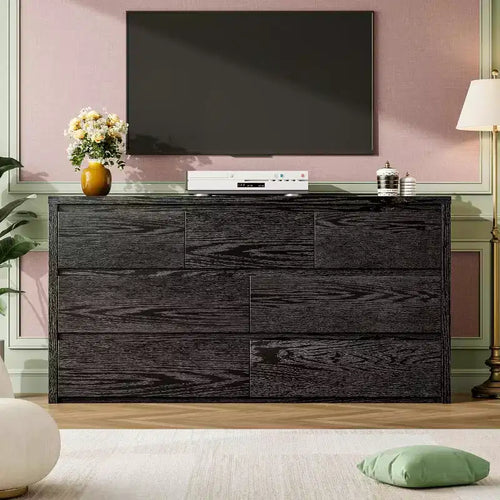 7 Drawer Dresser for Bedroom, Wide Modern Chest of Drawers, Large Wood Dresser Wooden Storage Organizer for Living Room, Hallway Entryway
