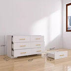 Grande commode, table à tiroirs avec 6 tiroirs et poignées dorées pour salon ou chambre à coucher, blanc
