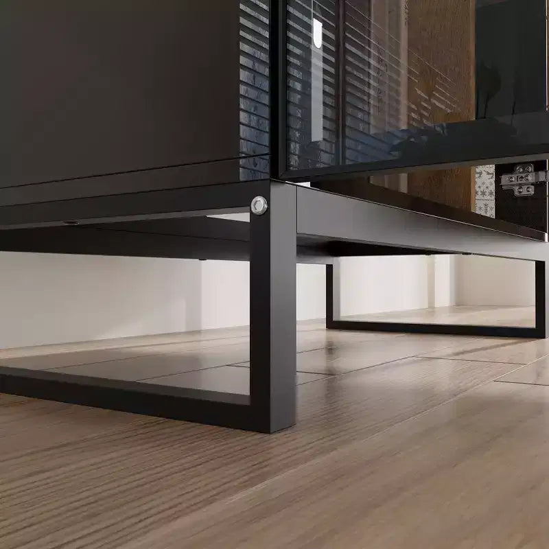 Hitow Vitrine Éclairée par LED, Étagère à Livres, Porte en Verre et Bois, Rangement Élégant pour Décoration et Livres, Armoire Autonome