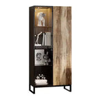 Hitow Vitrine Éclairée par LED, Étagère à Livres, Porte en Verre et Bois, Rangement Élégant pour Décoration et Livres, Armoire Autonome
