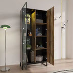 Hitow Vitrine Éclairée par LED, Étagère à Livres, Porte en Verre et Bois, Rangement Élégant pour Décoration et Livres, Armoire Autonome