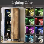 Hitow Vitrine Éclairée par LED, Étagère à Livres, Porte en Verre et Bois, Rangement Élégant pour Décoration et Livres, Armoire Autonome