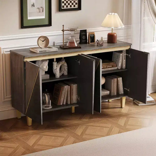 60 Buffet de cuisine avec rangement, buffet vintage 4 portes avec étagères réglables, meuble de bar à café