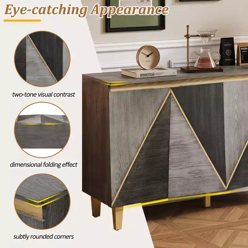 60 Buffet de cuisine avec rangement, buffet vintage 4 portes avec étagères réglables, meuble de bar à café