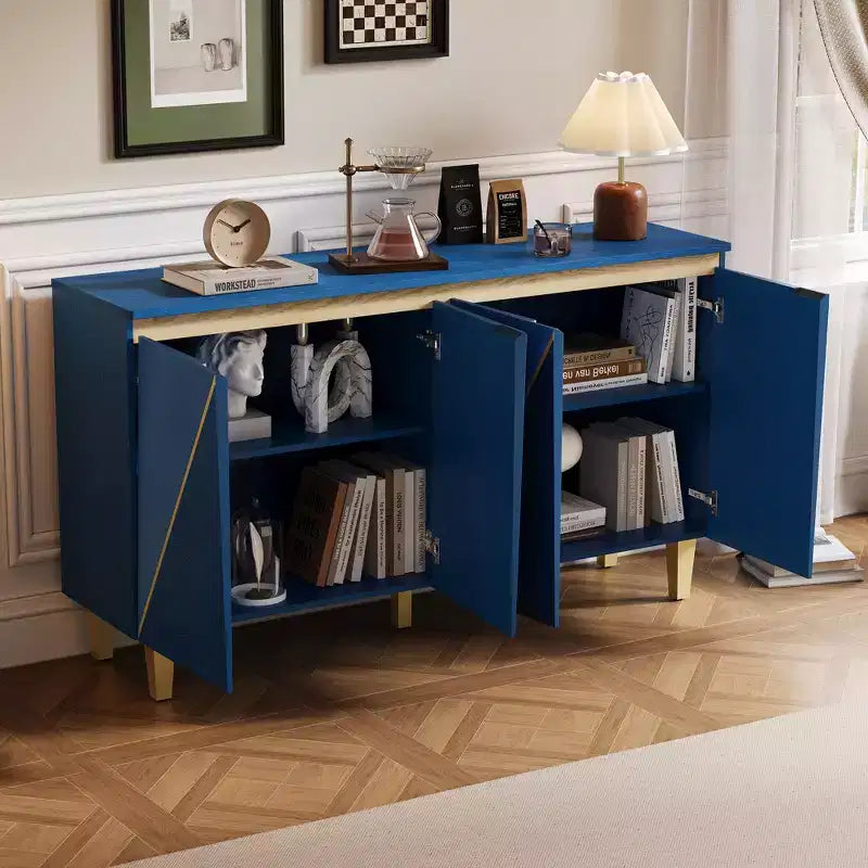 60 Buffet de cuisine avec rangement, buffet vintage 4 portes avec étagères réglables, meuble de bar à café