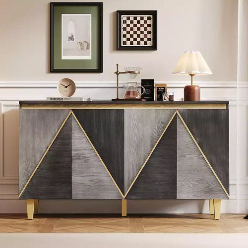60 Buffet Cabinet with Storage, Vintage 4-Door Sideboard with Adjustable Shelves, Coffee Bar Cabinet