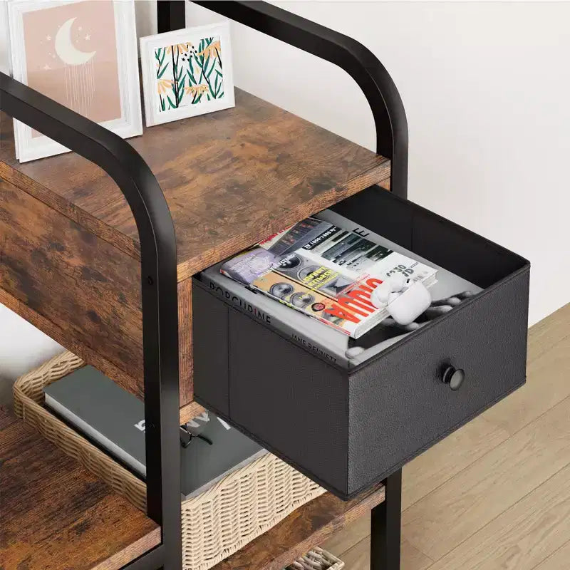 Meuble d'entrée 5-en-1 avec banc à chaussures et tiroir, portemanteau avec 8 crochets, banc de rangement et pieds réglables (marron rétro)