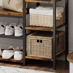Meuble d'entrée 5-en-1 avec banc à chaussures et tiroir, portemanteau avec 8 crochets, banc de rangement et pieds réglables (marron rétro)
