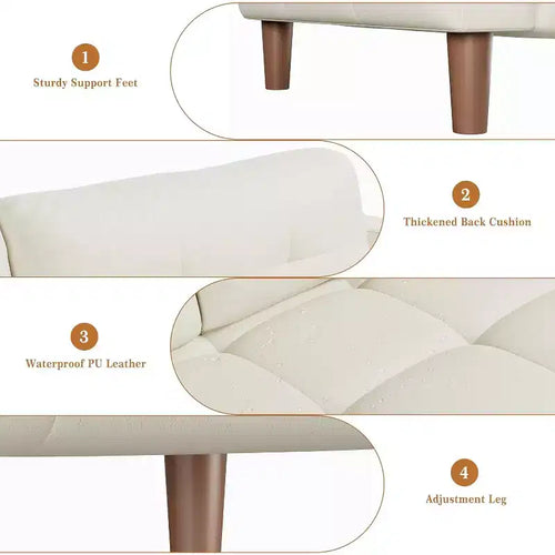Acekool Faux Leather 83 3-Seater Sofa Couch, Modern Deep Seat Sofa with Spring Cushions for Living Room or Office