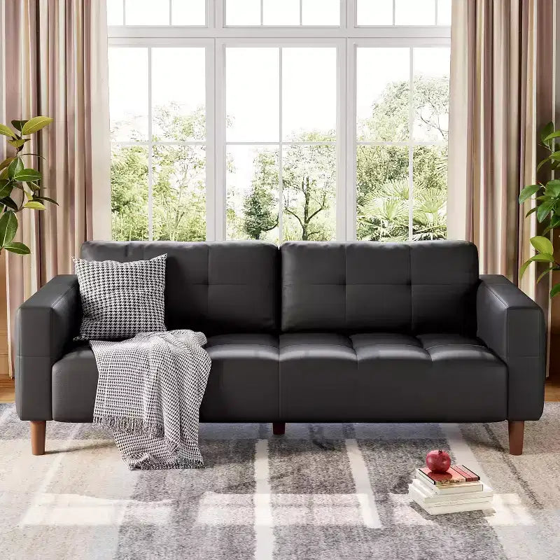 Canapé 3 places Acekool en similicuir 83, canapé moderne à assise profonde avec coussins à ressorts pour salon ou bureau
