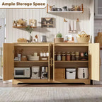Meuble de rangement buffet de 150 cm - Grande crédence avec 4 portes en rotin, console moderne, meuble de bar à café pour salon, cuisine