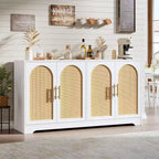 Meuble de rangement buffet de 150 cm - Grande crédence avec 4 portes en rotin, console moderne, meuble de bar à café pour salon, cuisine