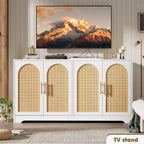 Meuble de rangement buffet de 150 cm - Grande crédence avec 4 portes en rotin, console moderne, meuble de bar à café pour salon, cuisine