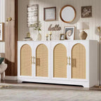 Meuble de rangement buffet de 150 cm - Grande crédence avec 4 portes en rotin, console moderne, meuble de bar à café pour salon, cuisine