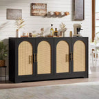 Meuble de rangement buffet de 150 cm - Grande crédence avec 4 portes en rotin, console moderne, meuble de bar à café pour salon, cuisine
