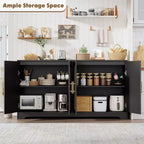 Meuble de rangement buffet de 150 cm - Grande crédence avec 4 portes en rotin, console moderne, meuble de bar à café pour salon, cuisine