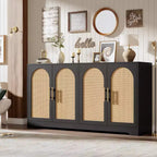 Meuble de rangement buffet de 150 cm - Grande crédence avec 4 portes en rotin, console moderne, meuble de bar à café pour salon, cuisine