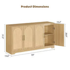 Meuble de rangement buffet de 150 cm - Grande crédence avec 4 portes en rotin, console moderne, meuble de bar à café pour salon, cuisine