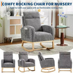 Fauteuil à bascule moderne avec dossier haut, accoudoirs, poches latérales, revêtement en polaire bouclette, pieds en bois robustes, fauteuil à bascule d'appoint pour salon, chambre à coucher