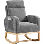 Fauteuil à bascule moderne avec dossier haut, accoudoirs, poches latérales, revêtement en polaire bouclette, pieds en bois robustes, fauteuil à bascule d'appoint pour salon, chambre à coucher