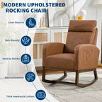 Fauteuil à bascule moderne avec dossier haut, accoudoirs, poches latérales, revêtement en polaire bouclette, pieds en bois robustes, fauteuil à bascule d'appoint pour salon, chambre à coucher