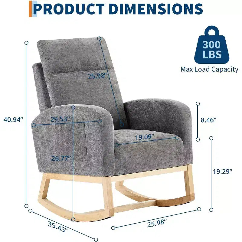 Fauteuil à bascule moderne avec dossier haut, accoudoirs, poches latérales, revêtement en polaire bouclette, pieds en bois robustes, fauteuil à bascule d'appoint pour salon, chambre à coucher