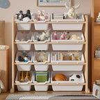 VECELO Étagère de Rangement pour Enfants avec 12 Bacs, Meuble de Rangement en Bois pour Tout-Petits, Grande Capacité pour Livres ou Jouets