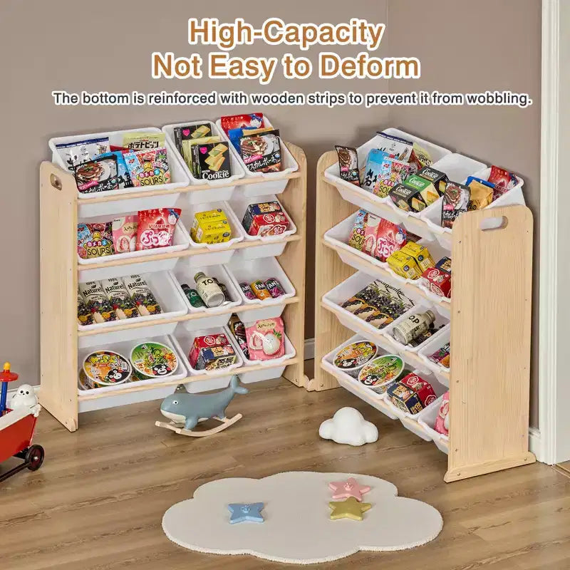VECELO Étagère de Rangement pour Enfants avec 12 Bacs, Meuble de Rangement en Bois pour Tout-Petits, Grande Capacité pour Livres ou Jouets