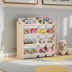 VECELO Étagère de Rangement pour Enfants avec 12 Bacs, Meuble de Rangement en Bois pour Tout-Petits, Grande Capacité pour Livres ou Jouets