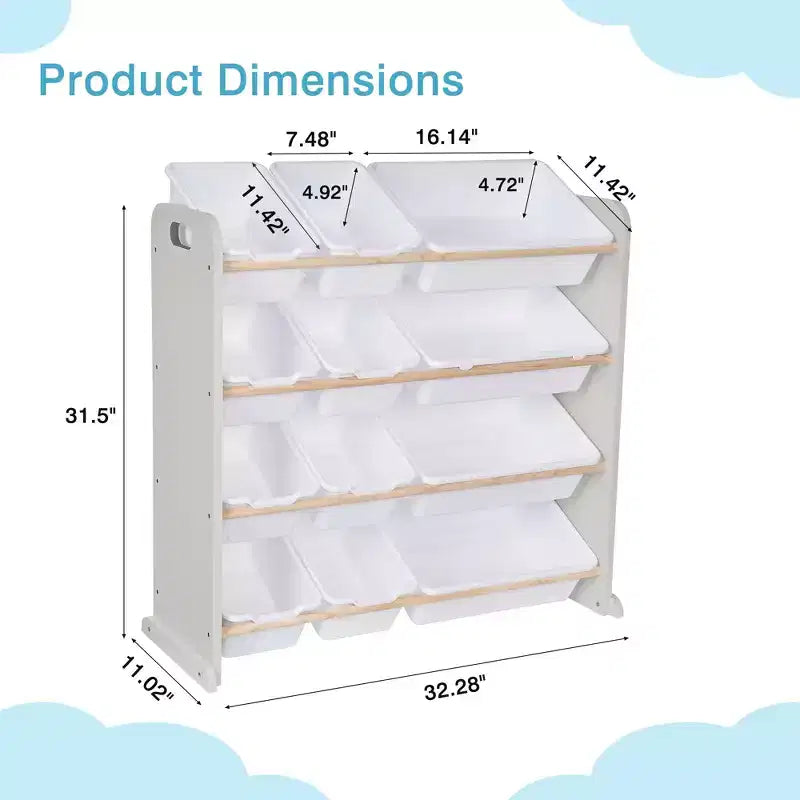 VECELO Étagère de Rangement pour Enfants avec 12 Bacs, Meuble de Rangement en Bois pour Tout-Petits, Grande Capacité pour Livres ou Jouets