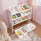 VECELO Étagère de Rangement pour Enfants avec 12 Bacs, Meuble de Rangement en Bois pour Tout-Petits, Grande Capacité pour Livres ou Jouets
