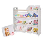 VECELO Étagère de Rangement pour Enfants avec 12 Bacs, Meuble de Rangement en Bois pour Tout-Petits, Grande Capacité pour Livres ou Jouets
