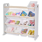 VECELO Étagère de Rangement pour Enfants avec 12 Bacs, Meuble de Rangement en Bois pour Tout-Petits, Grande Capacité pour Livres ou Jouets