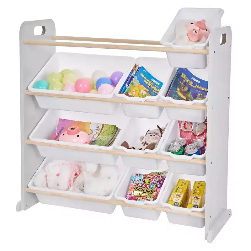 VECELO Étagère de Rangement pour Enfants avec 12 Bacs, Meuble de Rangement en Bois pour Tout-Petits, Grande Capacité pour Livres ou Jouets