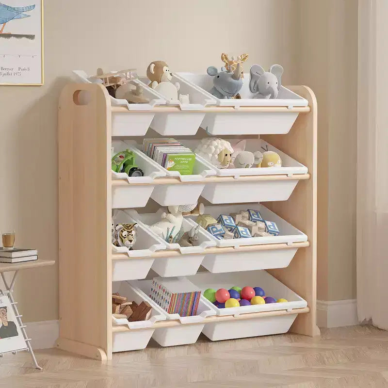 VECELO Étagère de Rangement pour Enfants avec 12 Bacs, Meuble de Rangement en Bois pour Tout-Petits, Grande Capacité pour Livres ou Jouets