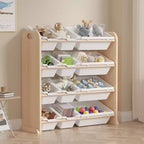 VECELO Étagère de Rangement pour Enfants avec 12 Bacs, Meuble de Rangement en Bois pour Tout-Petits, Grande Capacité pour Livres ou Jouets