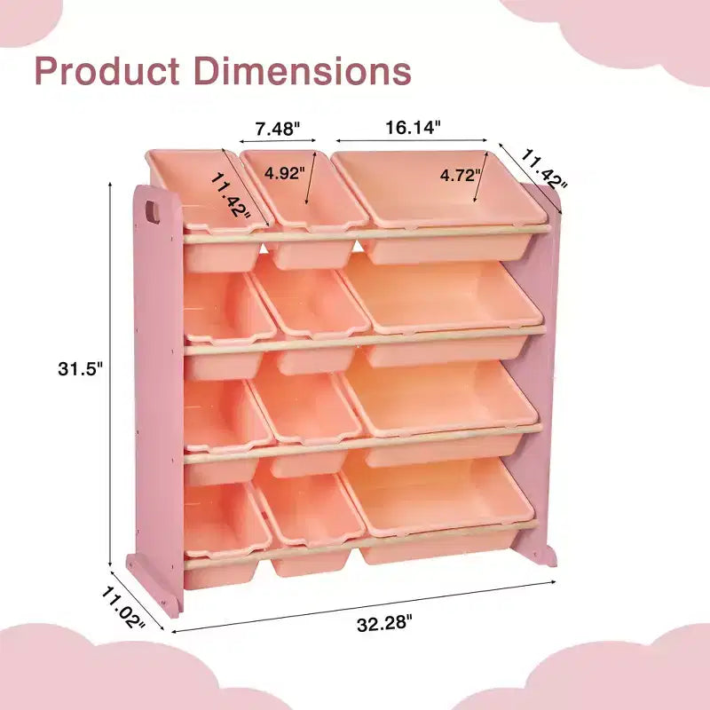VECELO Étagère de Rangement pour Enfants avec 12 Bacs, Meuble de Rangement en Bois pour Tout-Petits, Grande Capacité pour Livres ou Jouets