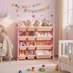 VECELO Étagère de Rangement pour Enfants avec 12 Bacs, Meuble de Rangement en Bois pour Tout-Petits, Grande Capacité pour Livres ou Jouets