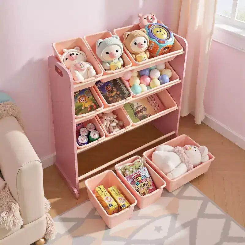 VECELO Étagère de Rangement pour Enfants avec 12 Bacs, Meuble de Rangement en Bois pour Tout-Petits, Grande Capacité pour Livres ou Jouets