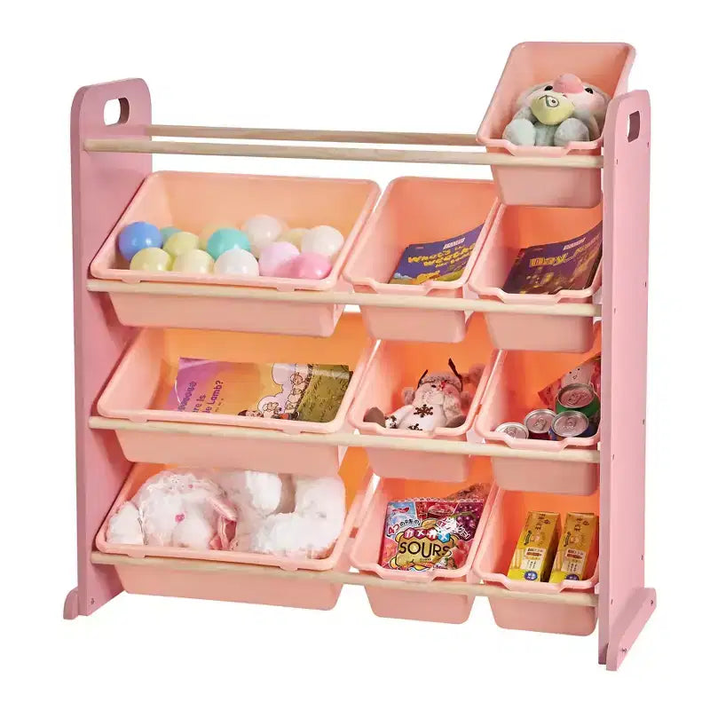 VECELO Étagère de Rangement pour Enfants avec 12 Bacs, Meuble de Rangement en Bois pour Tout-Petits, Grande Capacité pour Livres ou Jouets